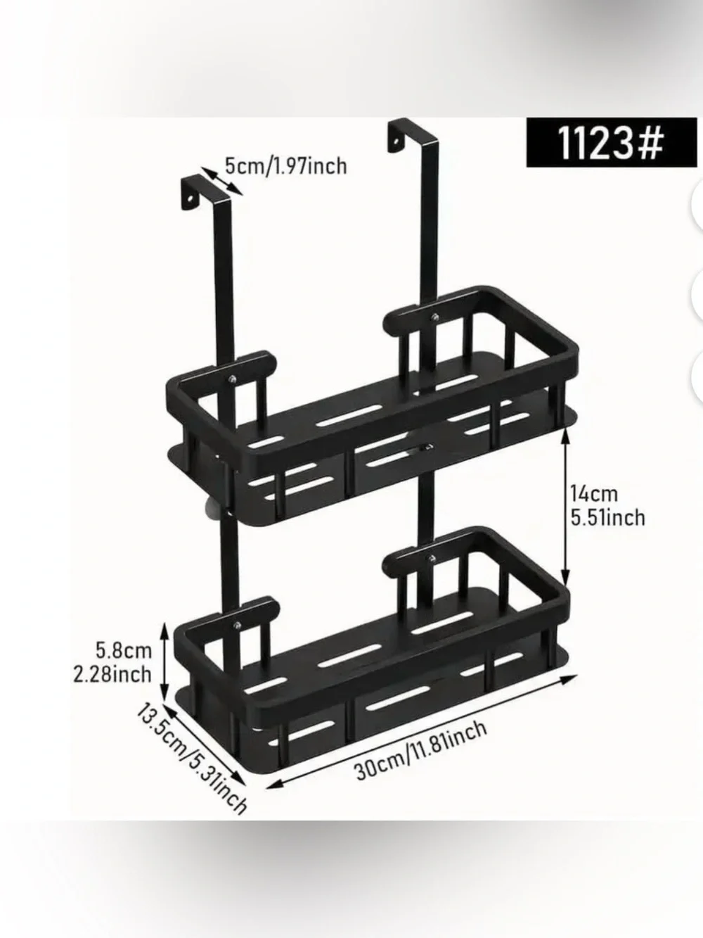 Over Door Shower Caddy, Black Rustproof Bathroom Organizer, 2-Tier Storage Rack